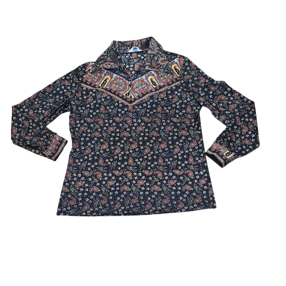 Mardi Modes Vintage 70s Paisley Blouse ┃Black Rust ┃Psychedelic Boho Whimsigoth - Picture 8 of 9